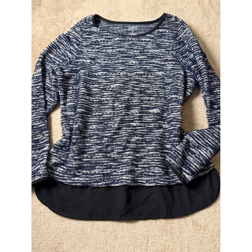 Croft & Barrow Navy White Textured Knit Mixed Media Layered Hem Top Medium